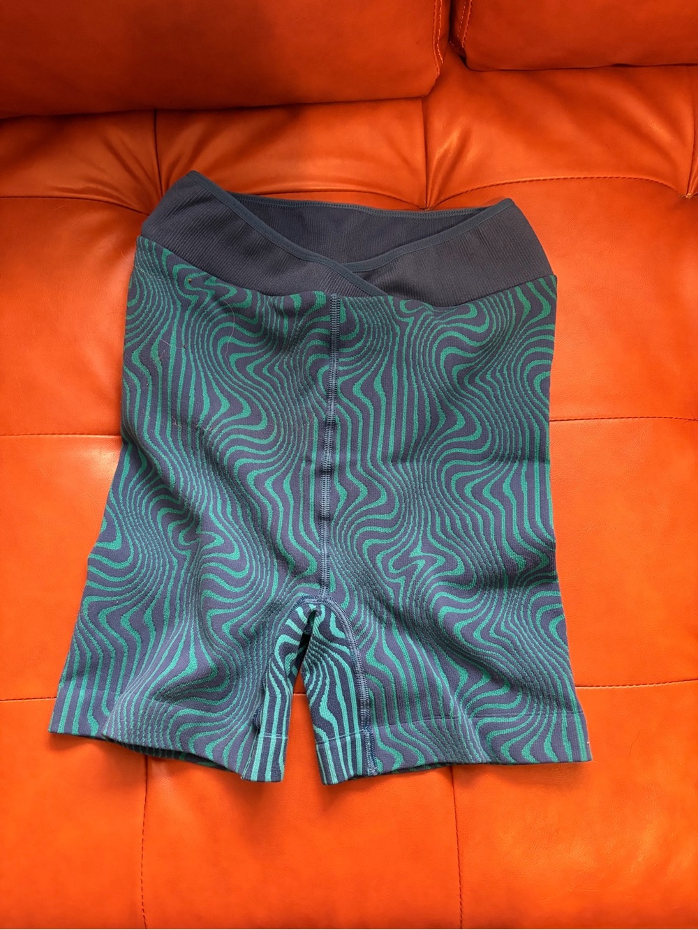 Free People Women’s Wave-Print Bike Shorts in Teal and Navy
